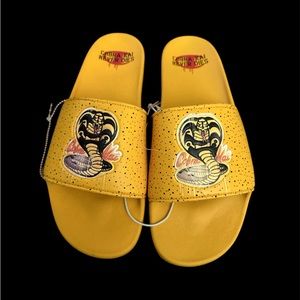 CHAMPION Brand X Cobra Kai Slides Miyagi Do Karate Kid Mens Slides Sz 14 yellow